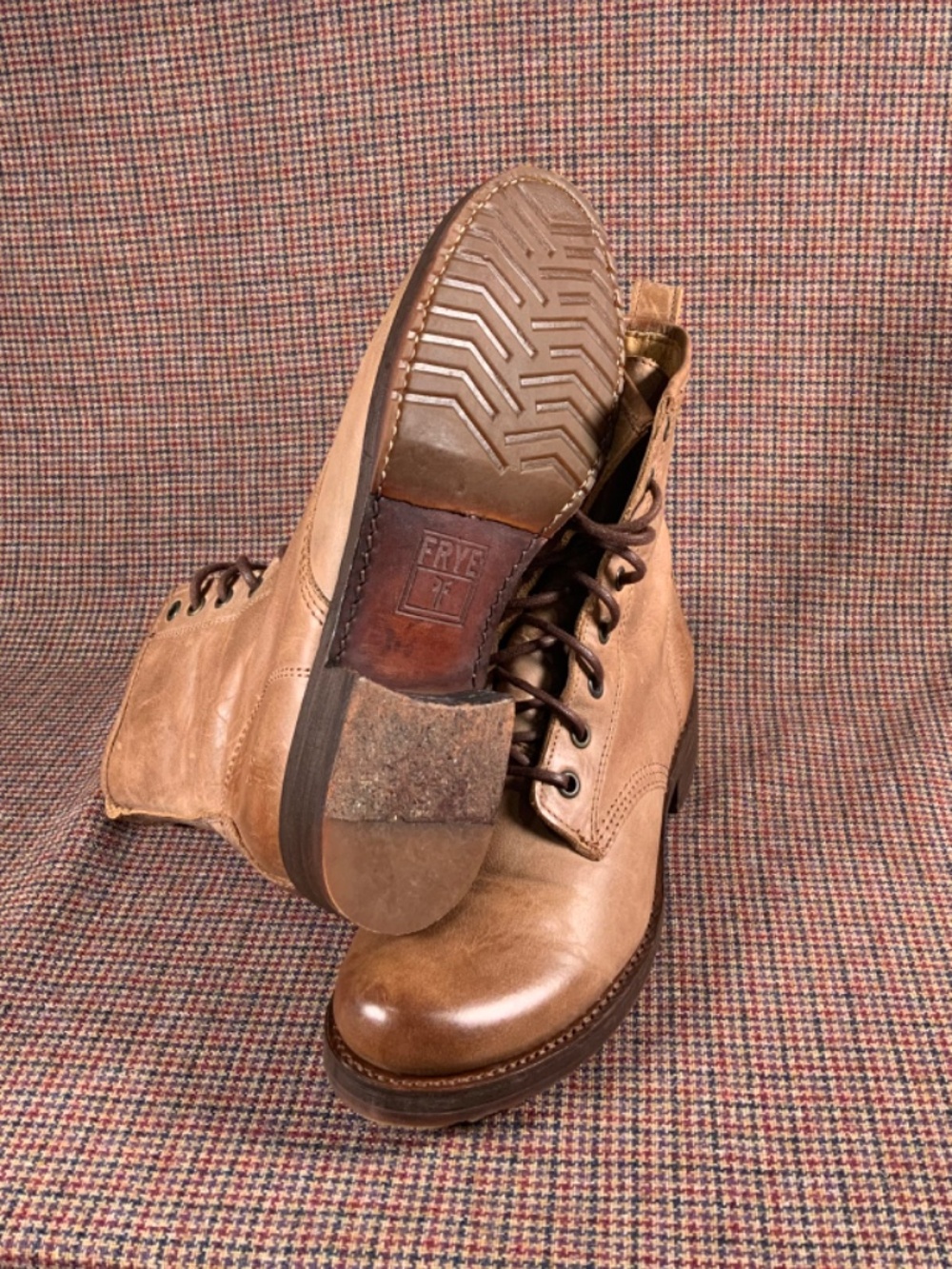 Women's FRYE Veronica Combat Boot Size 7.5 Redwood Brown Leather Lace Up - Picture 6 of 11